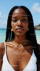 Elegant Young Woman with Braided Hair on Tropical Beach in Summer