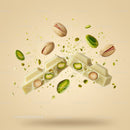 Break Apart White Chocolate with Pistachios Flying