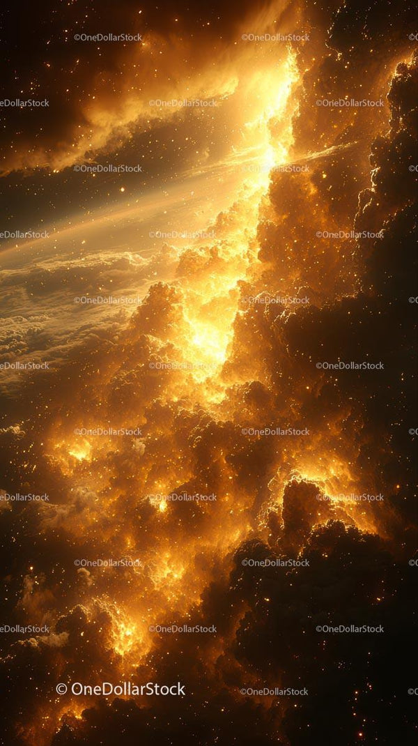 Fiery Cosmic Nebula with Glowing Interstellar Clouds and Star Formation