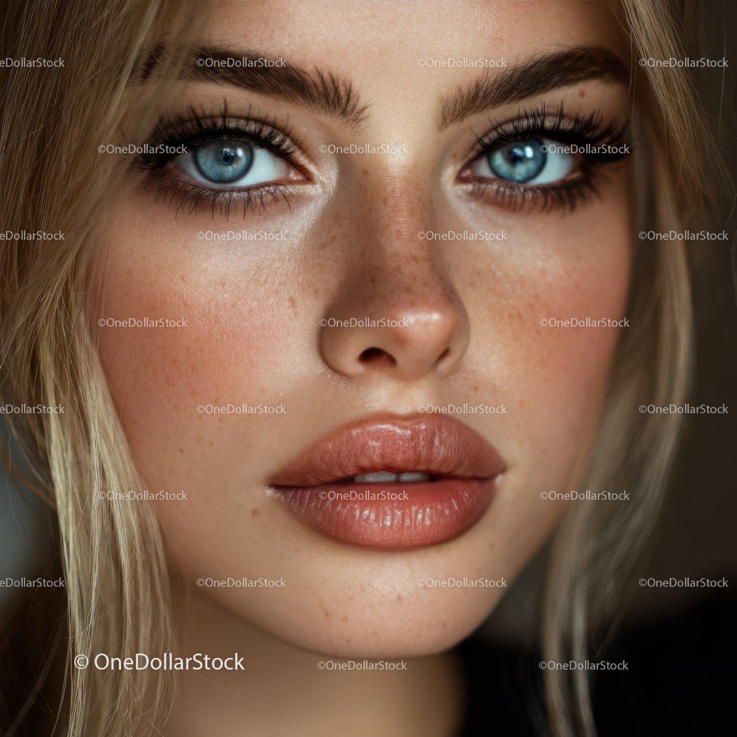 Close Up Portrait of a Woman with Blue Eyes and Natural Makeup