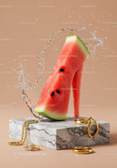 Watermelon slice shaped as elegant high heel shoe