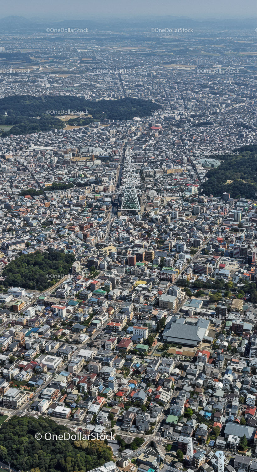 Widok z lotu ptaka na Tokio z Wieżą Tokijską i gęstym krajobrazem miejskim