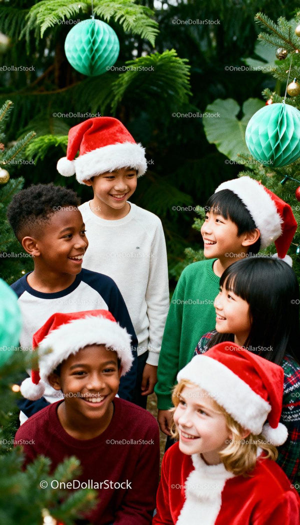 Diverse children enjoying festive Christmas celebration