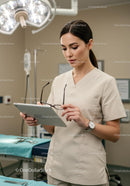 Professional Female Nurse Using Digital Tablet in Modern Hospital