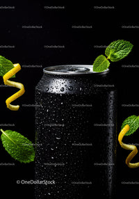 Black beverage can with fresh mint and lemon twists