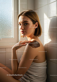 Woman Applying Natural Body Scrub in Cozy Bathroom