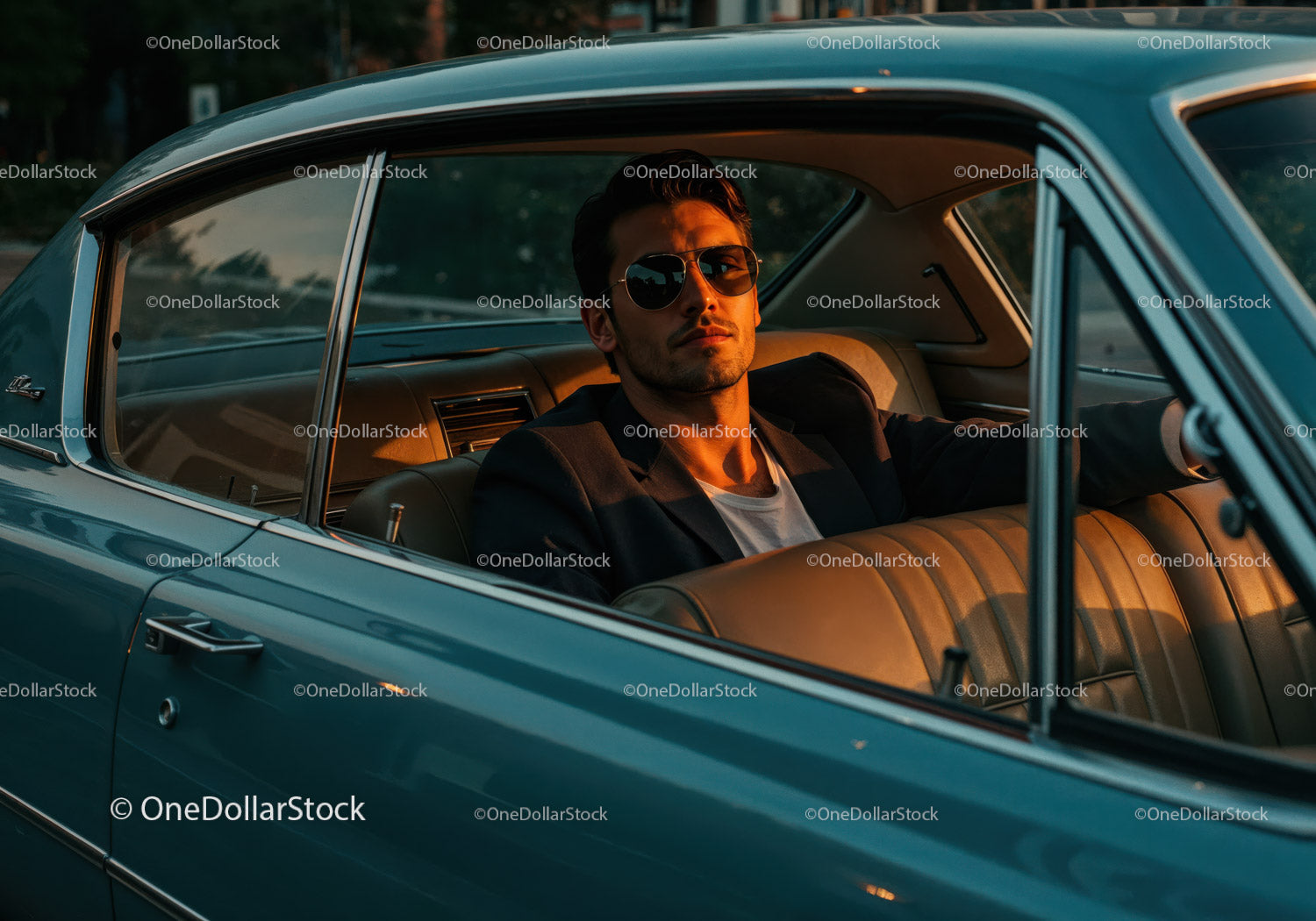 Stylish Man Driving Vintage Car in Sunset Light