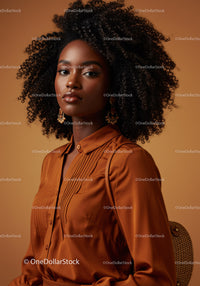 Elegant African American Woman Wearing Stylish Brown Blouse in Studio
