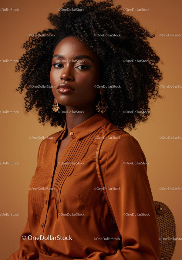 Elegancka Afroamerykanka w Stylowej Brązowej Bluzce w Studio