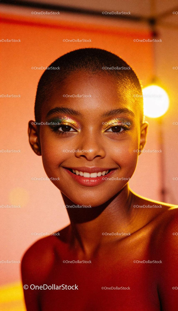 Confident young woman with vibrant glitter makeup