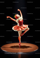 Artistic strawberry ballerina figurine on glossy plate