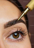 Close-up of Eye and Eyebrow with Beauty Tool for Grooming or Skin Treatment