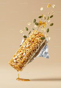 Crisp Granola Bar with Honey Drizzle and Seeds