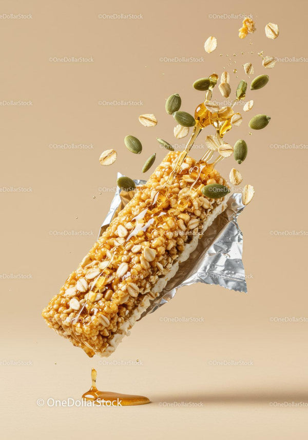 Crisp Granola Bar with Honey Drizzle and Seeds
