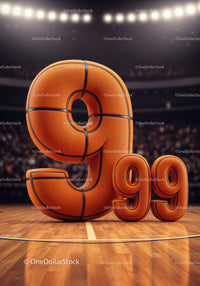Basketball styled number nine hundred ninety nine on court