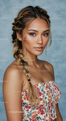 Beautiful Long Braided Hair Young Woman Wearing Floral Top