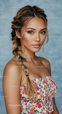 Beautiful Long Braided Hair Young Woman Wearing Floral Top