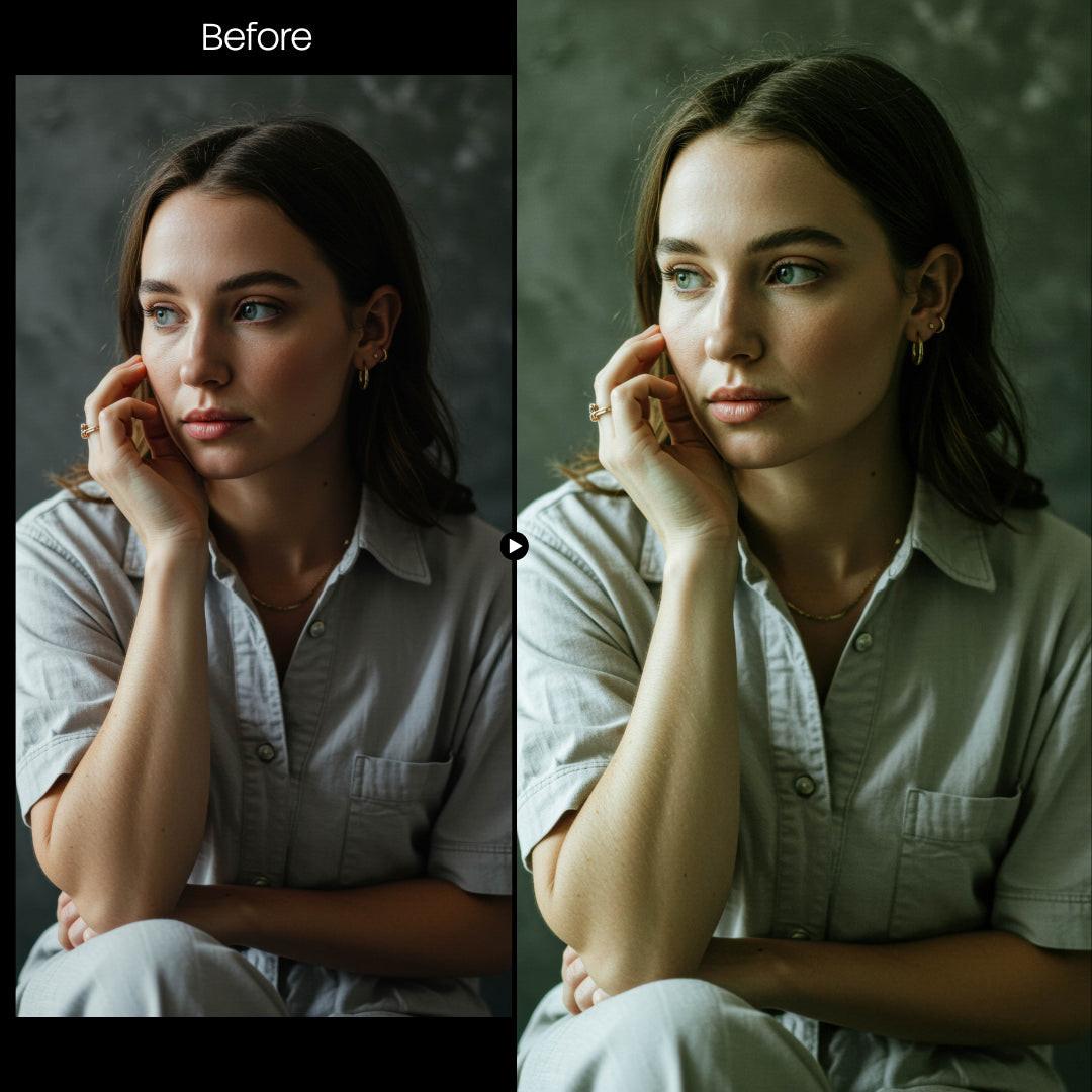 Before and after Ofelia Lightroom preset edit