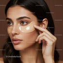 Close-up of a young woman applying under-eye patches for skincare skincare