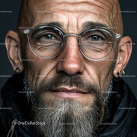 Close-Up Portrait of a Thoughtful Bearded Man with Glasses