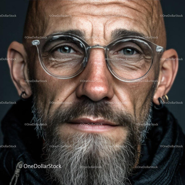 Close-Up Portrait of a Thoughtful Bearded Man with Glasses