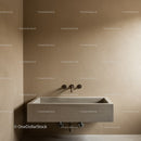 Minimalist Concrete Sink with Wall-Mounted Faucet in Beige Interior