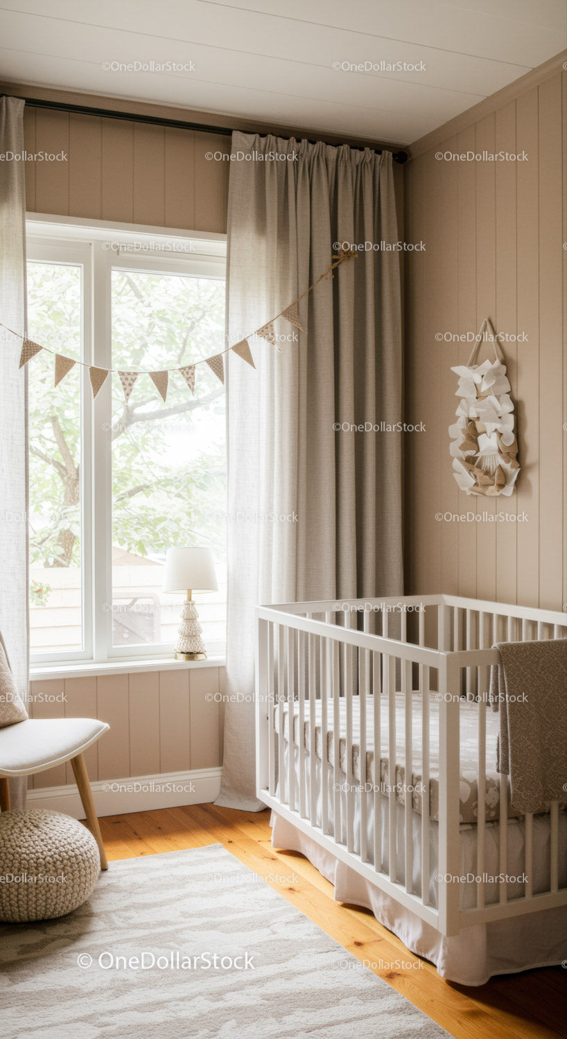 Cozy Nursery Room with Baby Crib and Soft Natural Lighting
