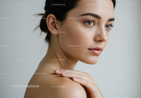 Elegancki Portret Kobiety z Czystą Skórą i Niebieskimi Oczami