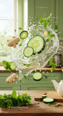 Refreshing splash with cucumber and fresh mint leaves