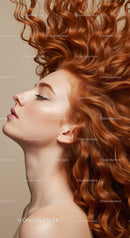Profile of woman with vibrant curly red hair flowing