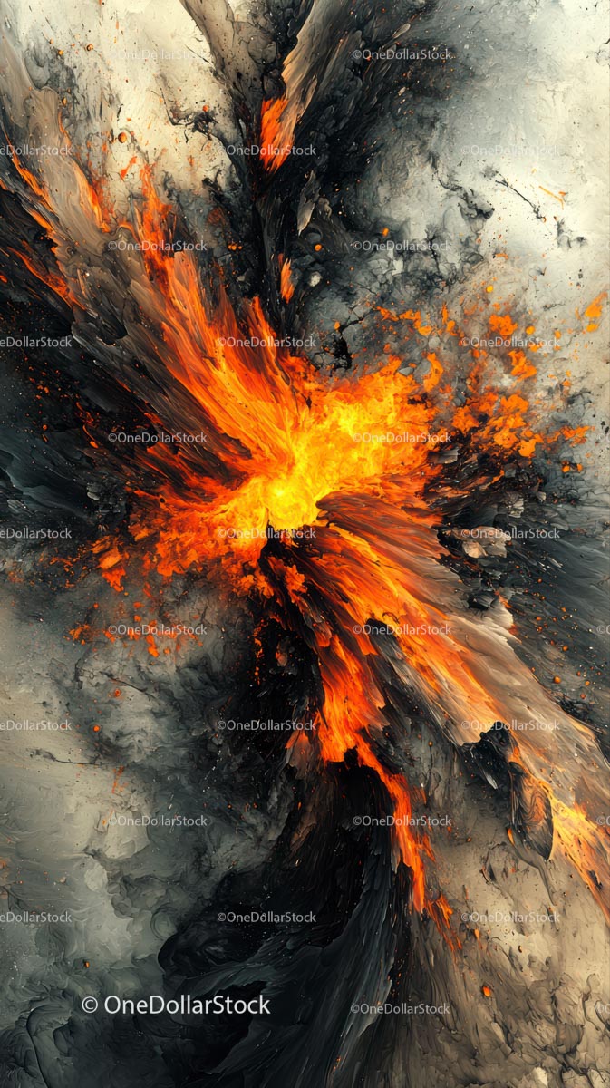 Abstract Fiery Explosion with Dynamic Orange and Black Colors