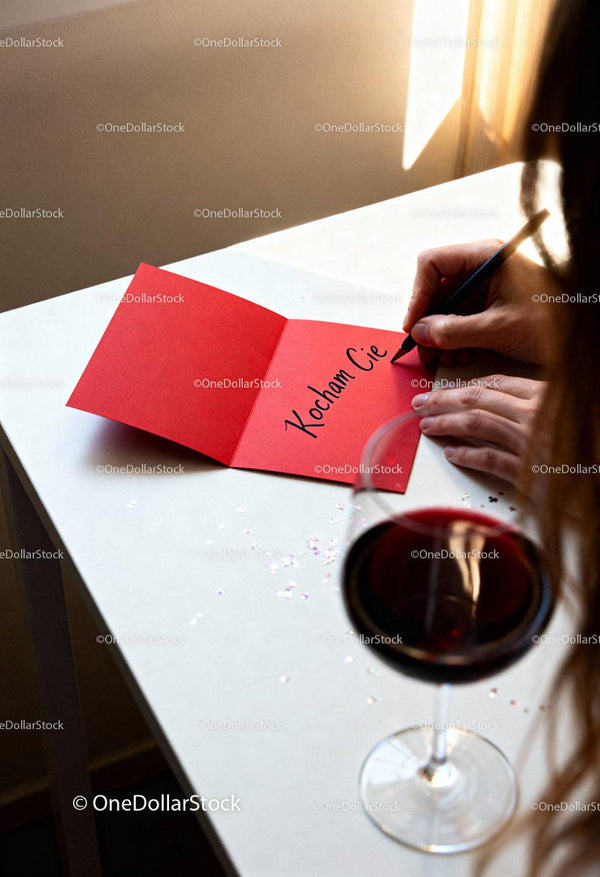 Writing a Romantic Valentine's Day Card with Red Wine