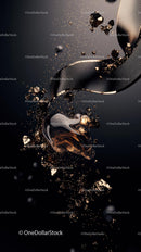 Close-up of Black Oil Spill with Golden Particles and Liquid Splash
