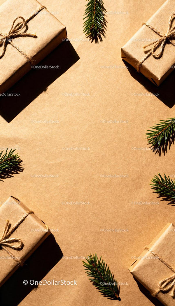 Minimalist Christmas gift wrapping with natural decor