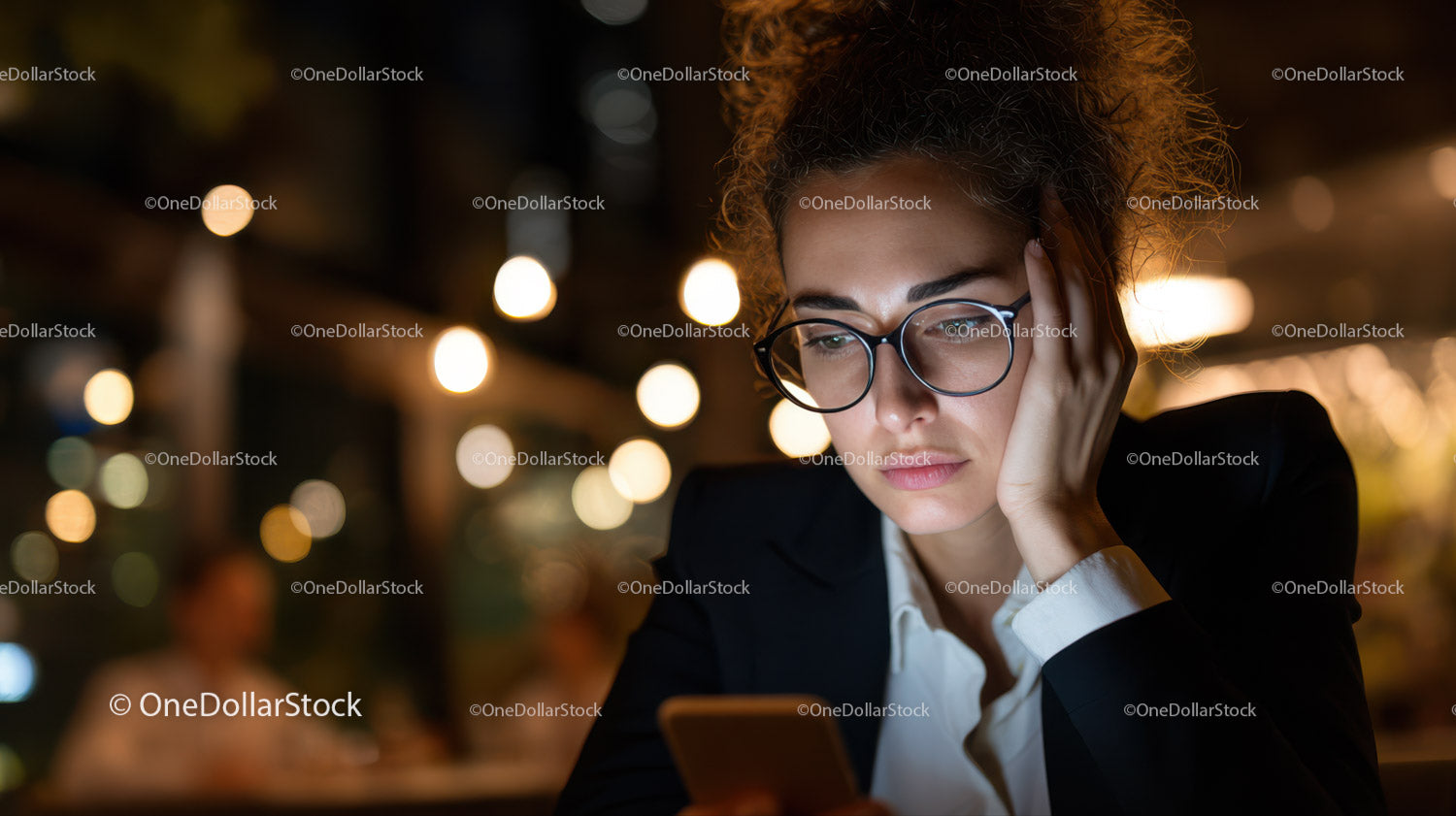 Young Woman Using Smartphone at Night in Urban Environment