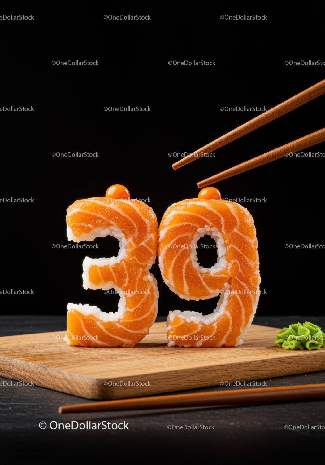 Kreatywne sushi w kształcie cyfr trzydzieści dziewięć na pokładzie