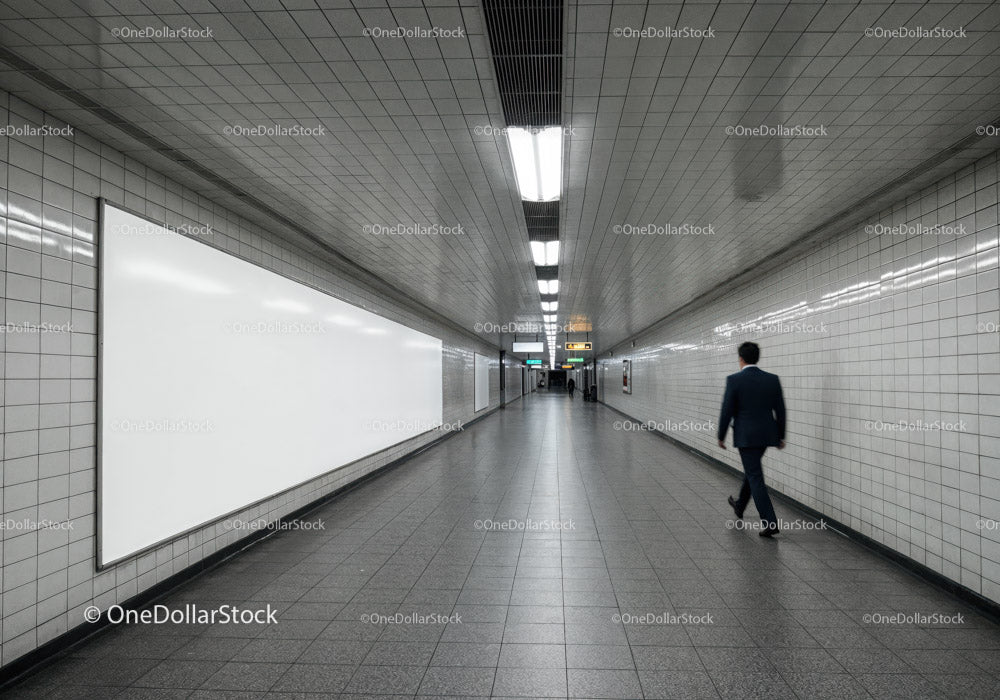 Minimalist Subway Tunnel with Tiled Walls and Modern Lighting