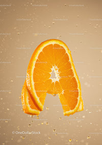 Fresh orange slices suspended in sparkling water bubbles