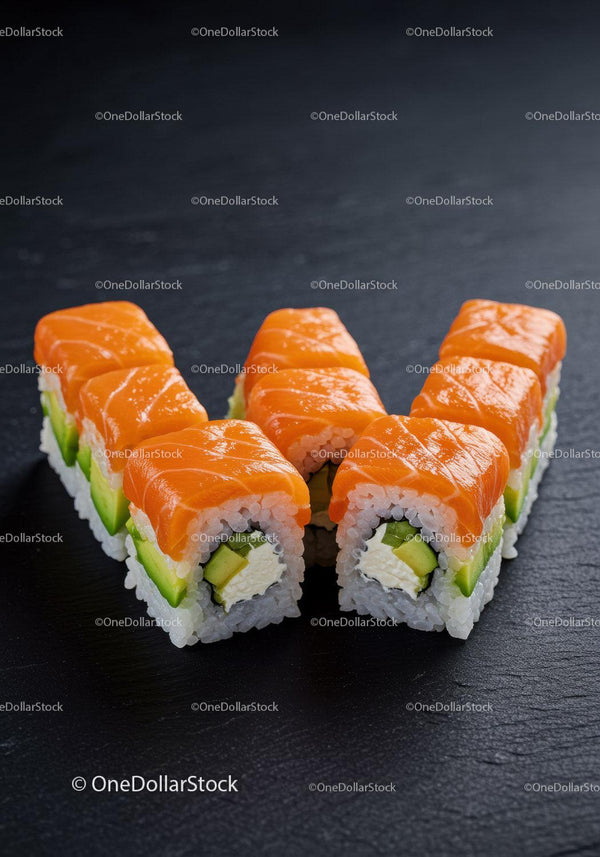Fresh salmon sushi rolls with avocado and cream cheese