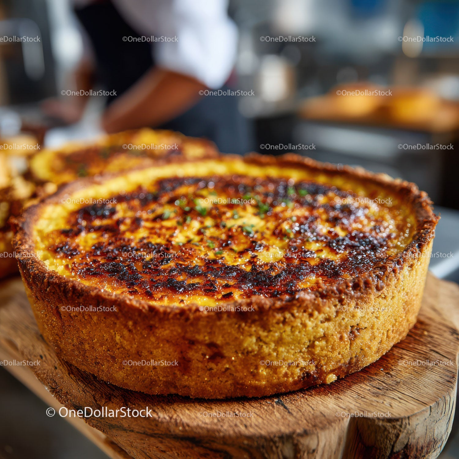 Seafood Shrimp Quiche with Fresh Herbs on Rustic Wooden Table