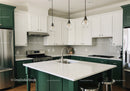 Modern Kitchen with Green Cabinets and Pendant Lighting