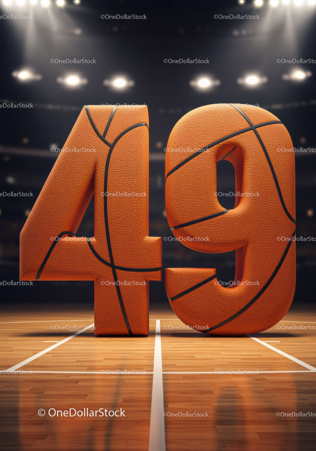 Basketball Inspired 49 Number on Court Floor
