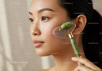 Close-Up of Woman Using Jade Roller for Facial Skincare Routine