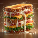 Close-up of Gourmet Bacon and Egg Sandwich with Greens on Toasted Bread