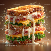 Close-up of Gourmet Bacon and Egg Sandwich with Greens on Toasted Bread