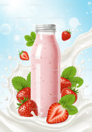 Refreshing Strawberry Smoothie in Bottle with Milk Splash