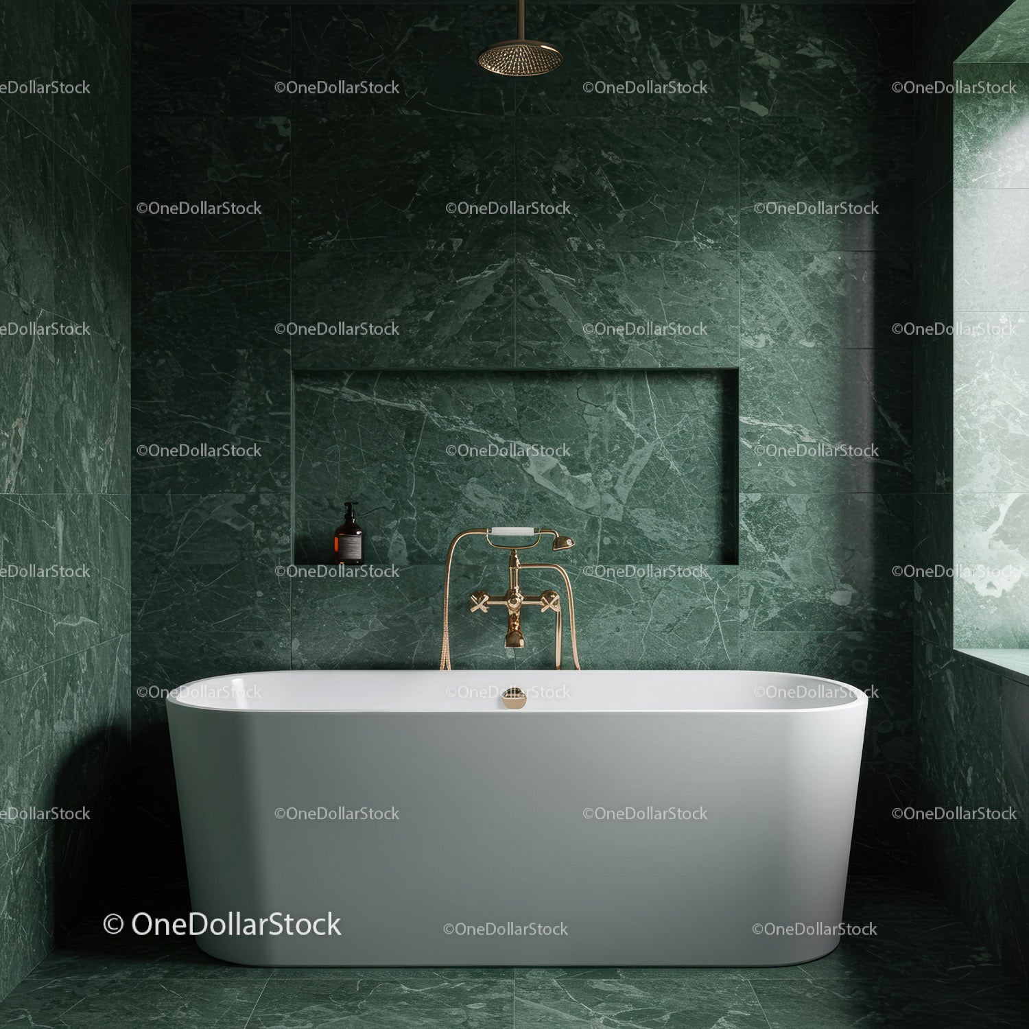 Luxurious Green Marble Bathroom with Freestanding Bathtub and Modern Design
