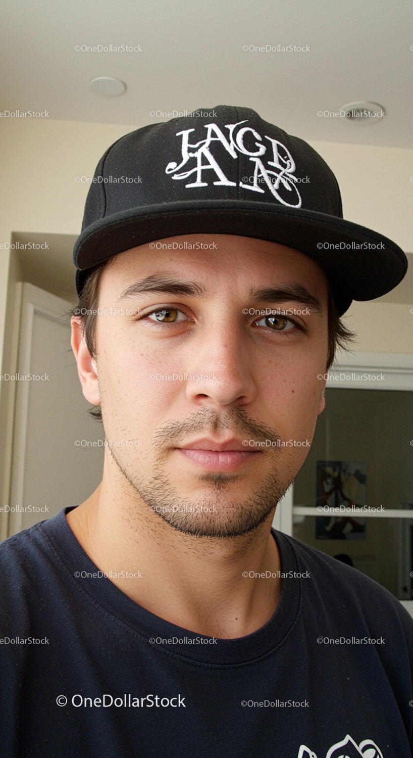 Young Man Wearing Stylish Black Cap Indoor