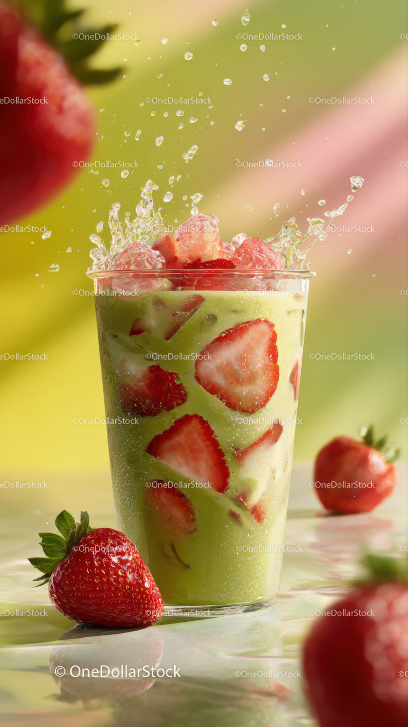 Strawberry and Matcha Green Tea Refreshing Summer Drink