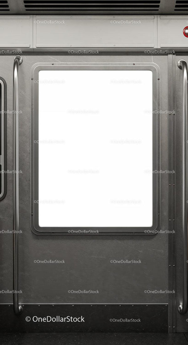 Blank Poster Frame Inside Modern Subway Car JPG Mockup Image